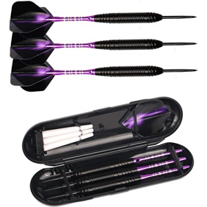3 Pack 22 Grams Steel Tip Darts Set Tungsten With Aluminum Shafts (+3 More Spare Shafts) And 2 Style Flights And 1 Darts Case, Professional Metal...