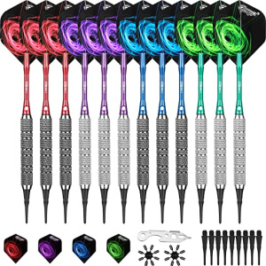 CyeeLife 12 Packs-Soft tip Darts 18g with 100 Plastic Points+Tool+12 Aluminium shafts+16 Flights
