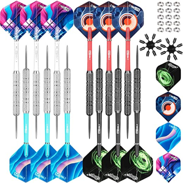 CyeeLife 20/30g Steel tip Darts Set with Sharpener,Flights Don't Fall Off&Colorful&Durable&Not Easy to Break&Easy to USE