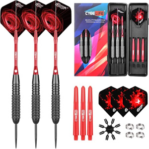 CyeeLife Professional Steel tip Darts 18/22/24/26/30/32/38g Extra Flights+Sharpener+Tool+Aluminum Shafts with Rubber O Rings