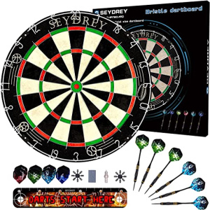 Dart Board Steel Dart Board Dartboard set with 6 pcs 20g Steel Tip Darts 12 Flights Rotating Number Ring + Staple-Free Bullseye Throwing Line...
