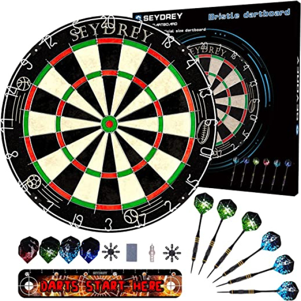 Dart Board Steel Dart Board Dartboard set with 6 pcs 20g Steel Tip Darts 12 Flights Rotating Number Ring + Staple-Free Bullseye Throwing Line...