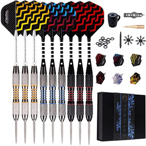 Darts Set Steel Tip Darts Accessories Steel Darts Set 9 Pcs 24 Gram Metal Tip Darts Professional Steel Darts 18 Aluminum Shafts 27 Flights 20...