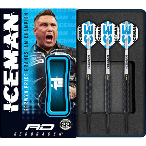 RED DRAGON Gerwyn Price Iceman 22 Gram Brass Edition Darts Set including Flights and Stems