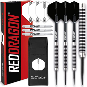 RED DRAGON Pegasus Tungsten Steeltip Darts Set 21, 22, 23, 24, 25, 26, 28, 30 Gram with Flights, Stems and Wallet