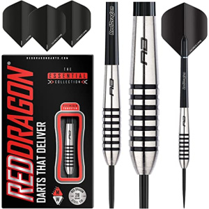 Red Dragon Precision Ringed Grip Darts 21g, 23g, 25g, 27g, 28g, 29g - Tungsten Darts Set with Flights and Stems