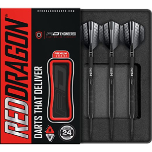 RED DRAGON Razor Edge Black 20g, 22g, 24g, 26g, 28g Steeltip or 20g Softip Tungsten Darts with Flights and Stems
