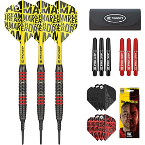Target Darts Unisex Dimitri Van Den Bergh Dream Maker Brass Tip Set Soft Darts, Black, Yellow and Red, 18G UK