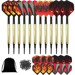TIANNAIT Plastic Tip Darts Set of 12 Soft Tip Darts with 12 Flights and 100 Tips for Electronic Target with Storage Bag, Suitable for Leisure and...