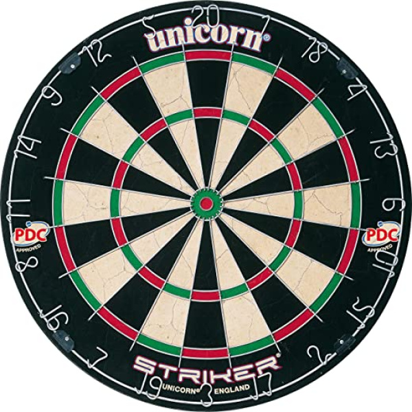 Unicorn Striker Bristle Dartboard with Quality Sisal, Spider and Number Ring, Entry Level Dart Board for Adults