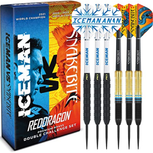 RED DRAGON Peter Wright 'Snakebite' v Gerwyn Price 'Iceman' DWC Brass Darts Set with Flights and Shafts (Stems)