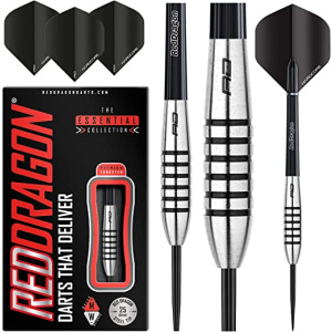 Red Dragon Precision Ringed Grip Darts 21g, 23g, 25g, 27g, 28g, 29g - Tungsten Darts Set with Flights and Stems