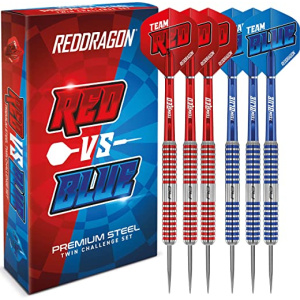 RED DRAGON Team Red v Team Blue Steel Darts Set with Flights and Shafts (Stems)